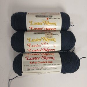 3 Skeins 1970s Coats & Clark Red Heart Luster Sheen Acrylic Yarn Black (183-143)